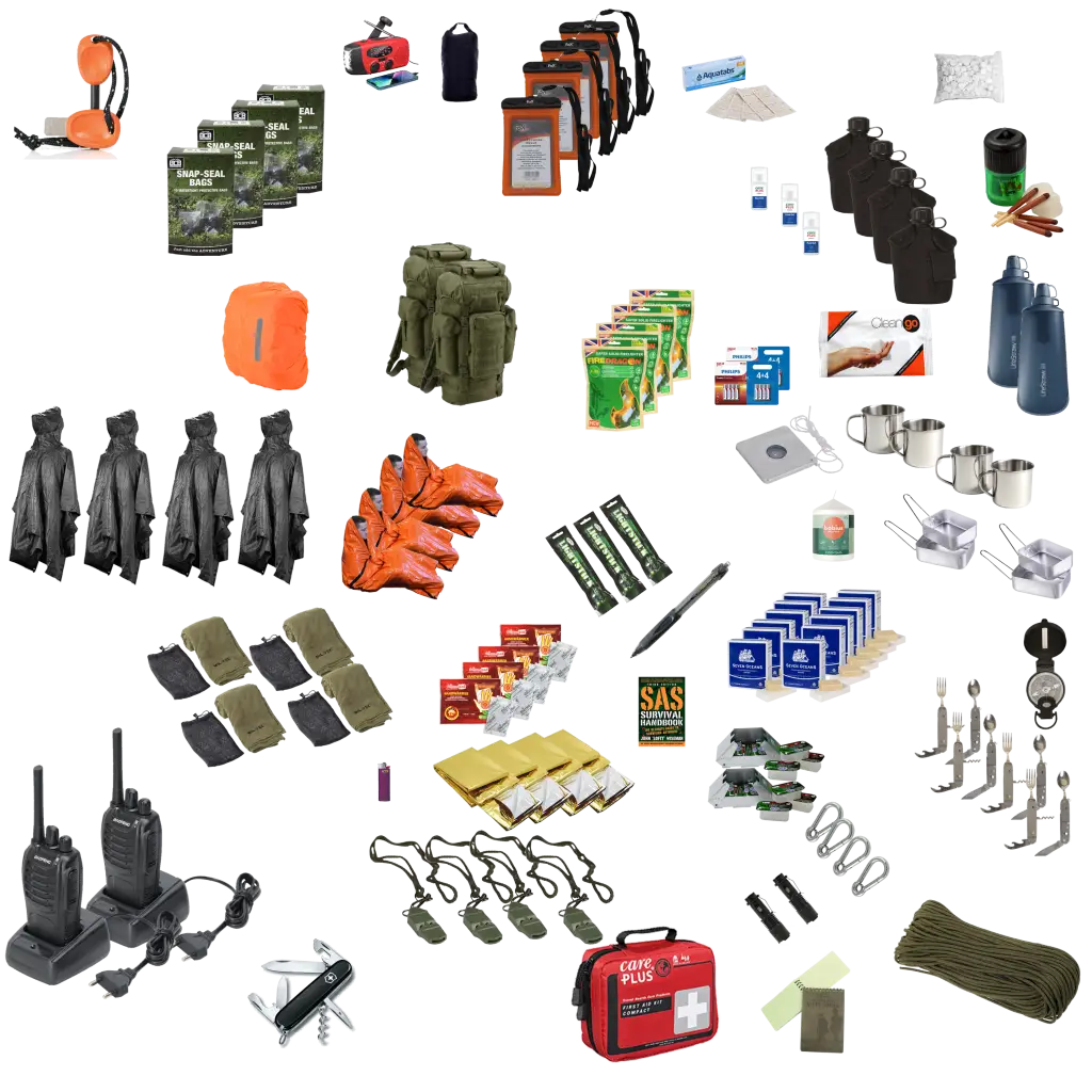 4 - persoons Flood Survival Pack voor 3 dagen (incl. walkie talkies) - noodpakket