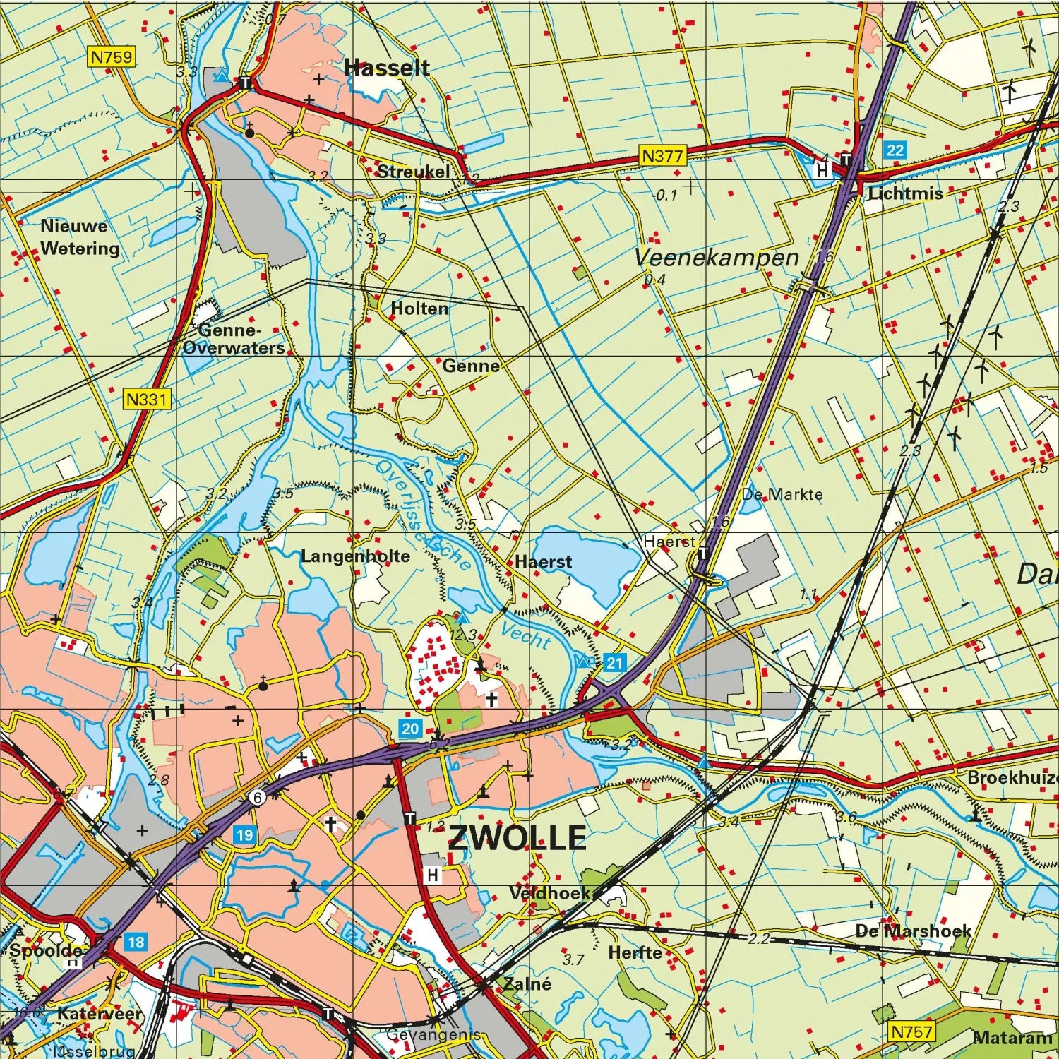 Topografische kaart 1:100.000 - 14 Zwolle