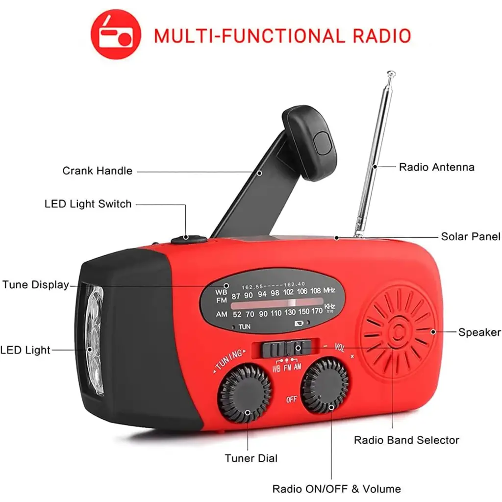 Noodradio zonne-radio noodhandslinger zelfaangedreven AM/FM zonne-weerradio met led-zaklamp WB-radio