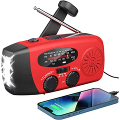 Portable solar radio with flashlight