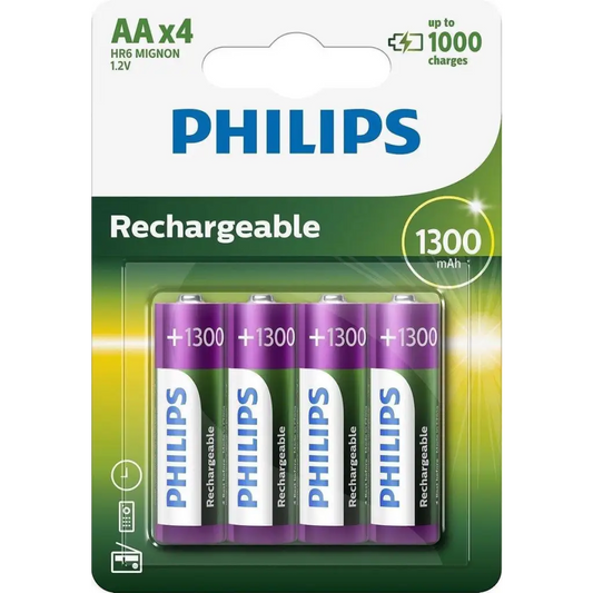 Philips Oplaadbare AA Batterijen - 4 stuks - 1300 mAh